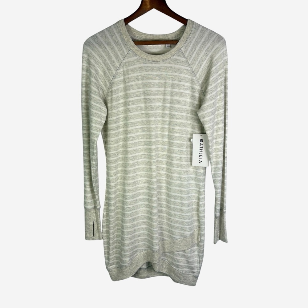 NWT Athleta Gray Striped Criss Cross Sweatshirt Dress S Modal Blend Lightweight - Picture 3 of 13